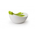 Mísa s nástroji QUALY Sparrow Salad Bowl, bílá-zelená