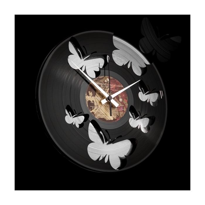Designové nástěnné hodiny Discoclock 056 Motýli Silver 30cm